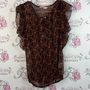 Honey shirt blouse floral flowers orange black Ruffle Sleeve Top fairy style